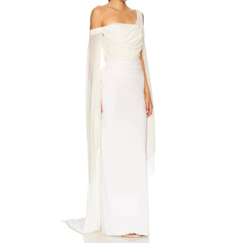 NWT Deme by Gabrielle Cynthia Dress - Elegant One-Shoulder White Draped Gown - Picture 2 of 8